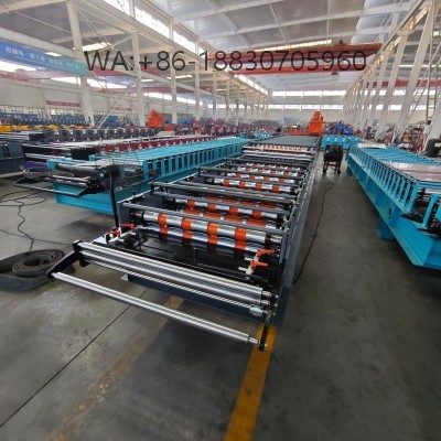 Double-layer IBR 686 & 762 forming machine, space-saving design, high efficiency, and flexible production with customizable speeds.