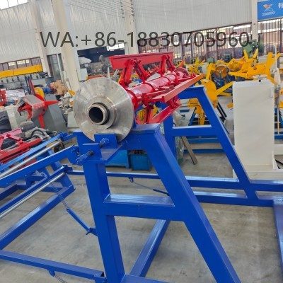 Special uncoiling machine designed for double-layer roofing sheet machines, ensuring stable coil feeding, synchronized operation, and improved production efficiency.