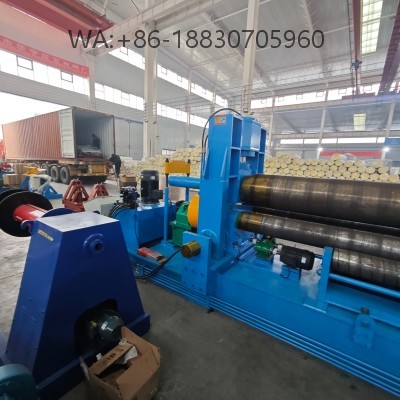 Hydraulic 3-roll plate rolling machine for metal sheet bending, sturdy structure, high precision. Suitable for steel/aluminum plates, customizable sizes, factory direct for industrial manufacturing.