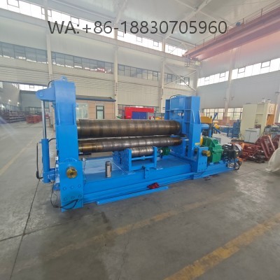 Hydraulic 3-roll plate rolling machine for metal sheet bending, sturdy structure, high precision. Suitable for steel/aluminum plates, customizable sizes, factory direct for industrial manufacturing.