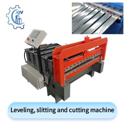 Leveling, slitting and cutting machine